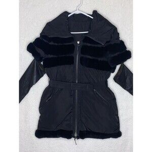 Samuele Cipriani Italian Designer Down Coat Short Sleeve Leather Cuffs Belt 42 6